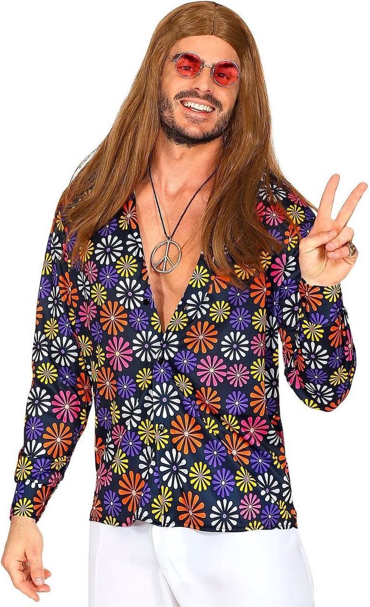 Hippie Kostuum | Shirt Vol Madeliefjes Hippie Man | Small / Medium | Carnaval kostuum | Verkleedkleding